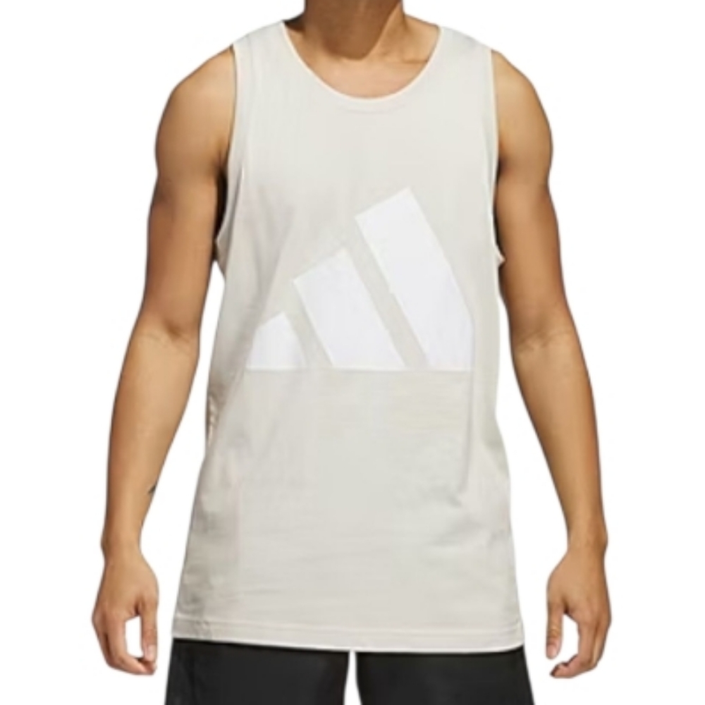 Adidas Men's Size Small Shirt Crew Neck Sleeveless Active Tank Top Tan White